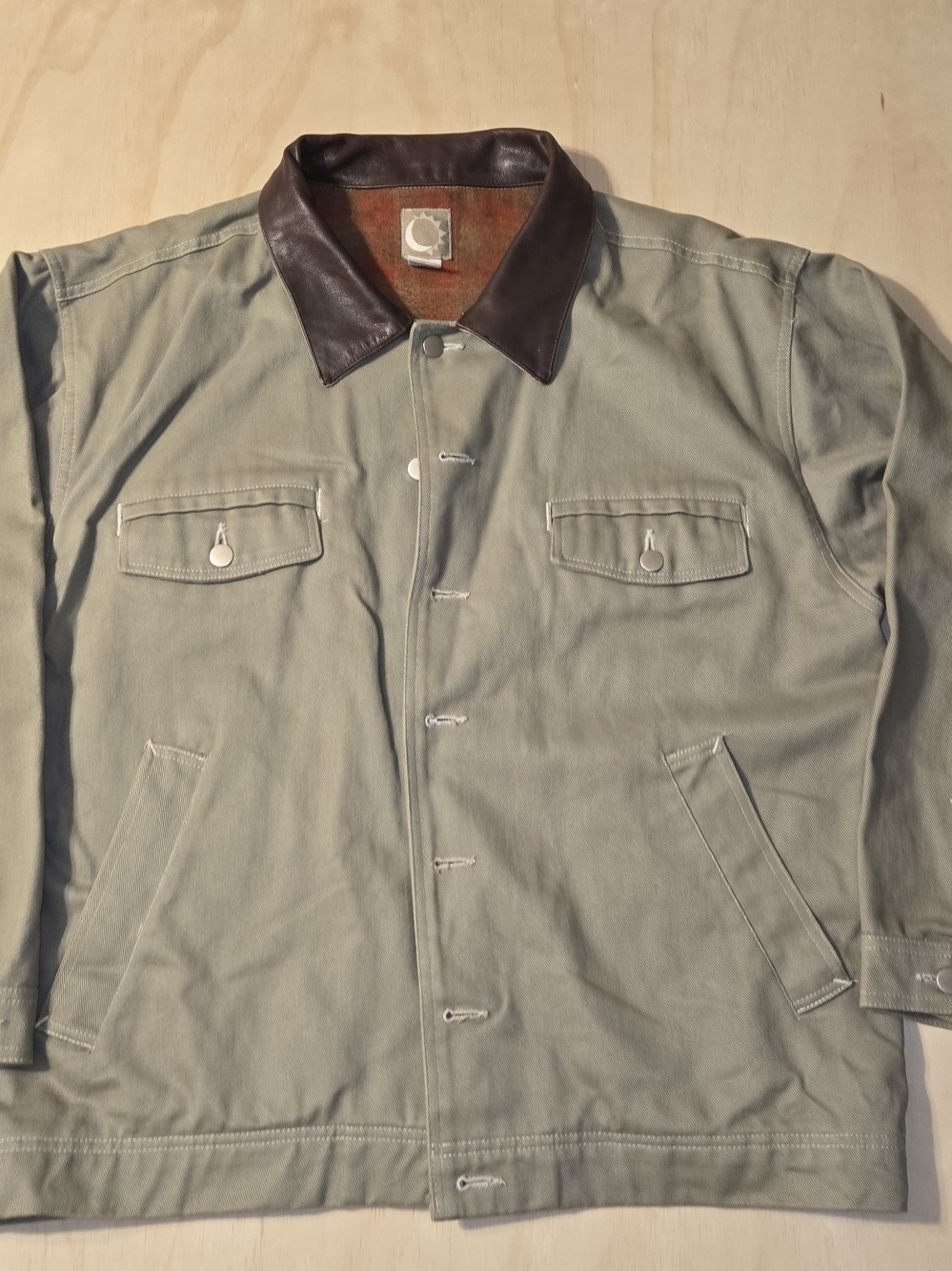 Vintage 90s Marlboro Country Store Rancher Jacket Leather Collar Green Canvas XL